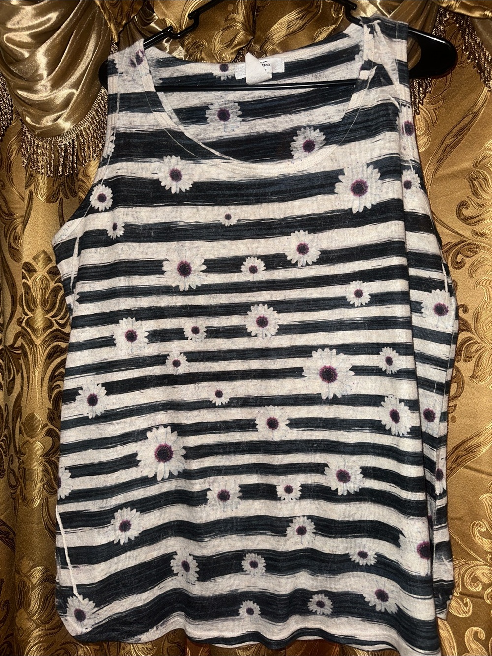 Moa Moa dark navy blue & White Striped Daisy Print Tank